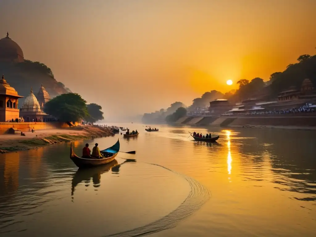 La serena belleza del río Ganges al amanecer, reflejando la filosofía hindú de no dualidad