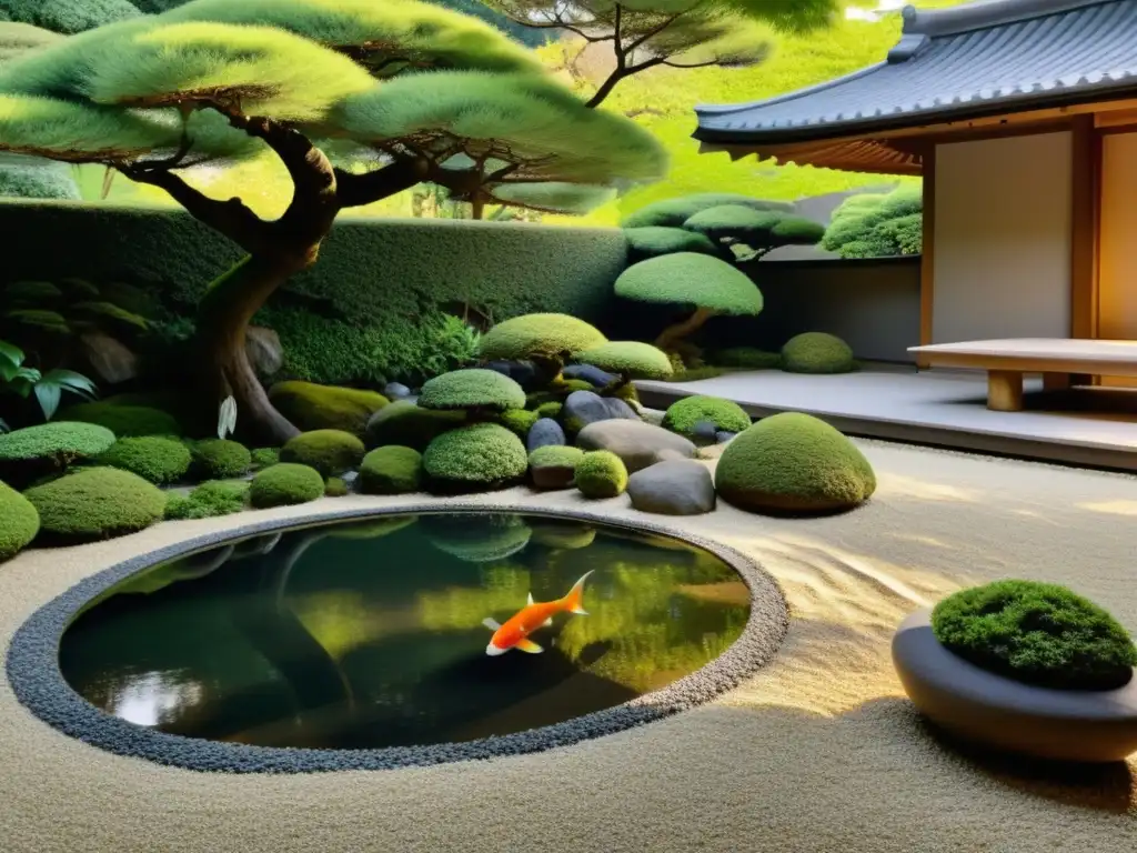 Una serena imagen de un jardín Zen en Japón con sonidos tradicionales asiáticos para meditación