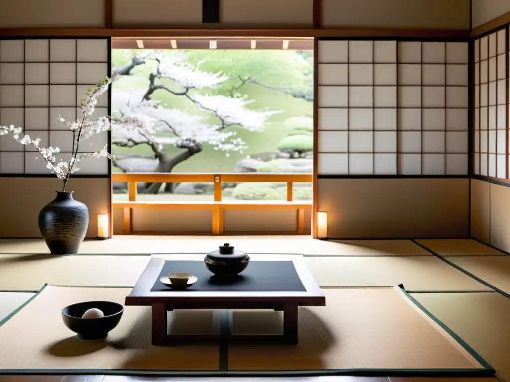 Una serena habitación japonesa tradicional, con resplandor natural y resonancia de La Casa de las Bellas Durmientes