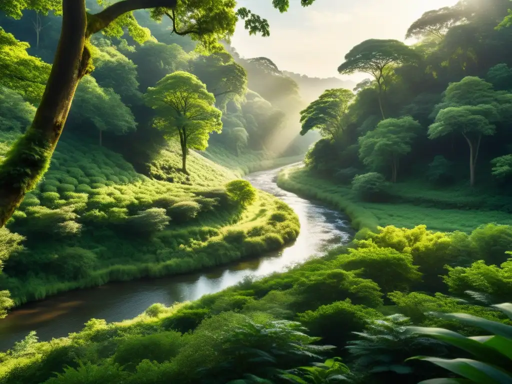 Un sereno bosque verde con un río serpenteante