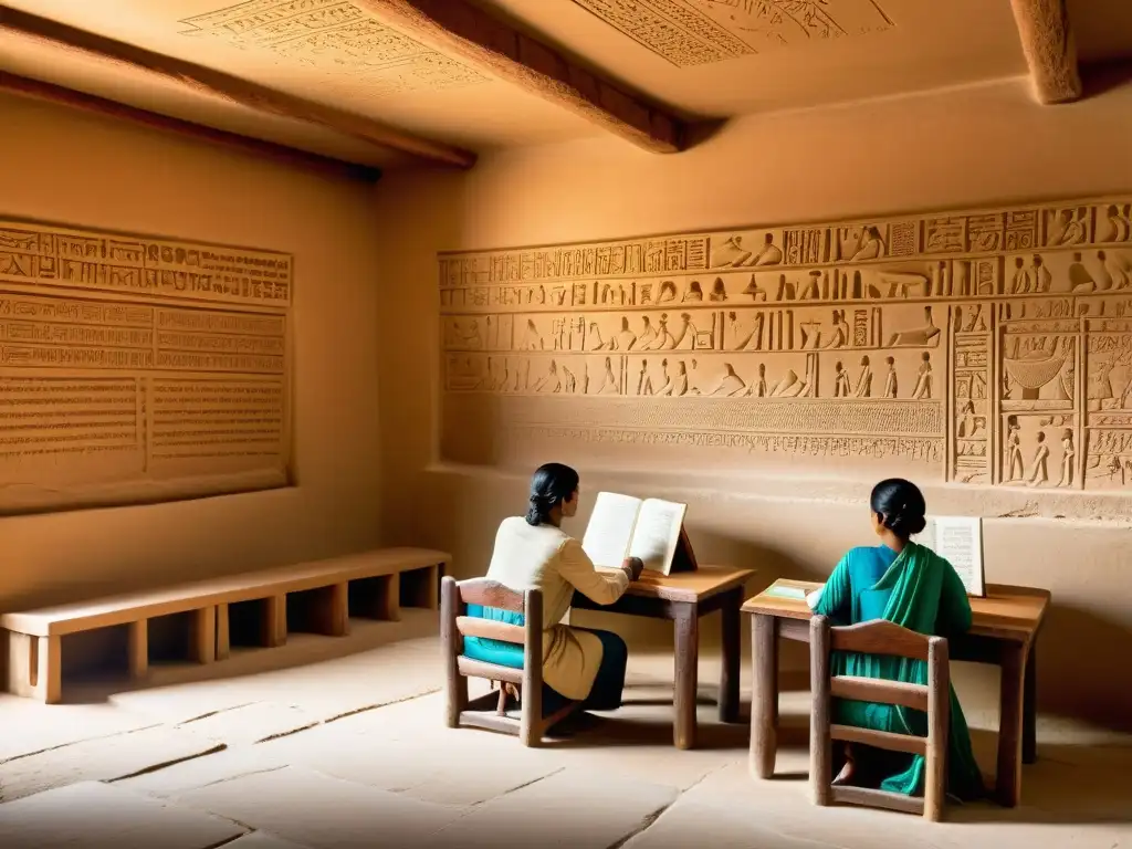 Sistema educativo Valle del Indo: Antigua aula bien conservada, con estudiantes y maestro participando en métodos educativos tradicionales