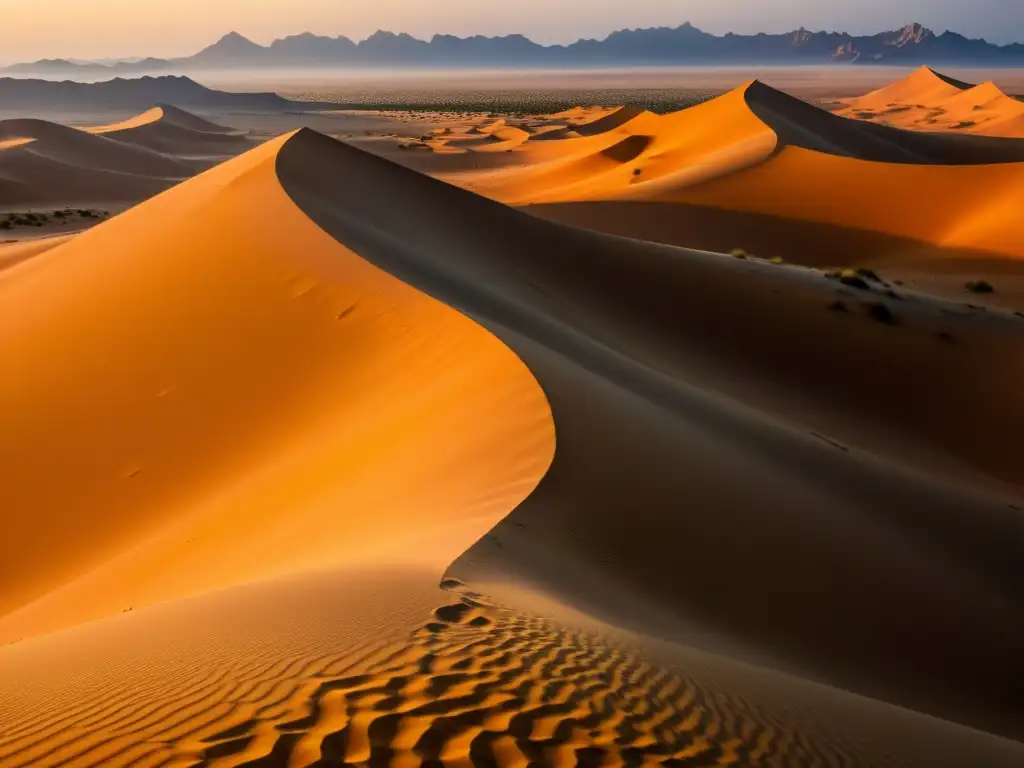 El sol se pone sobre las dunas doradas del desierto Rub' al Khali, creando un paisaje de lujo en Oriente Medio