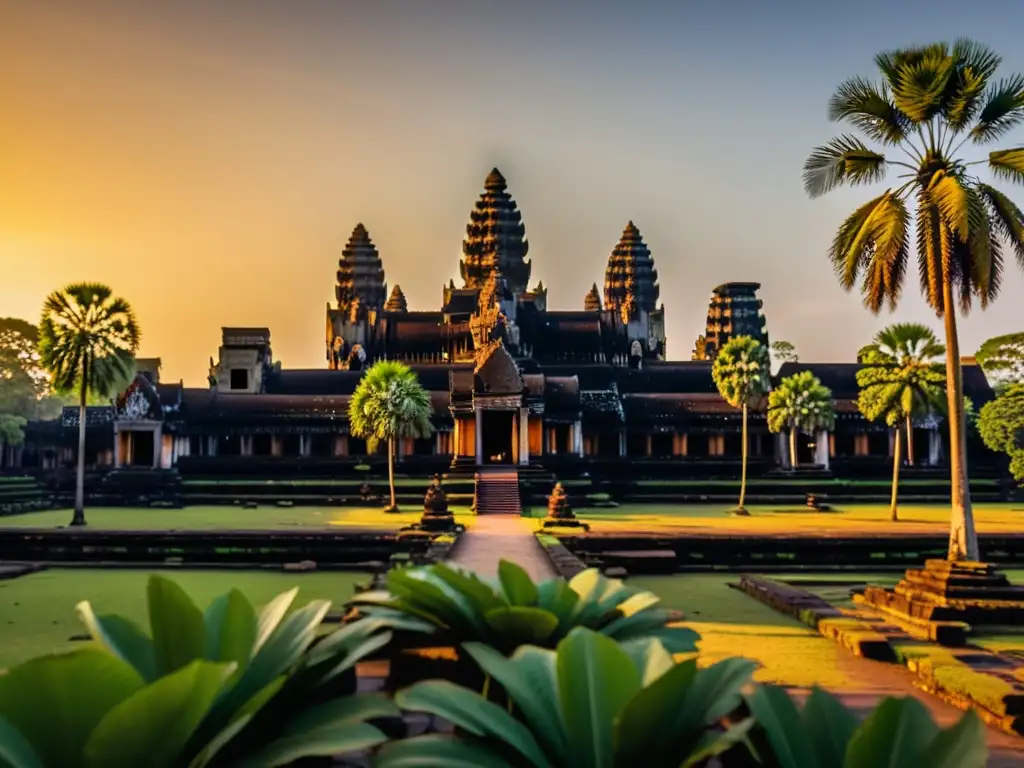 El sol nace sobre Angkor Wat, revelando los secretos del majestuoso templo camboyano en una escena de luz dorada y serenidad eterna