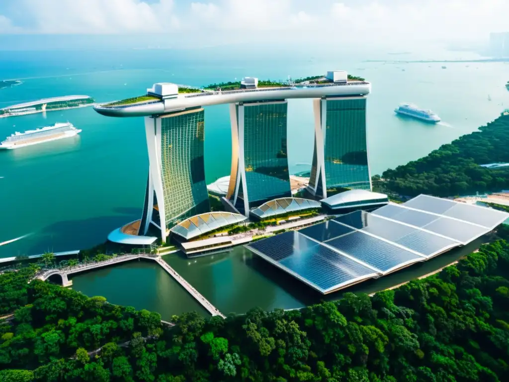 Marina Bay Sands en Singapur, arquitectura sostenible y diseño asiático con impresionante piscina en el cielo