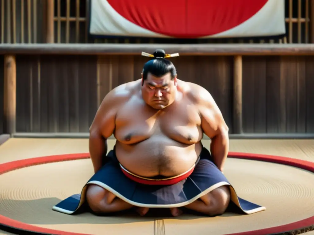 Un sumo realizando el ritual shinto antes de un combate, destacando la evolución de la tradición y la emoción del momento