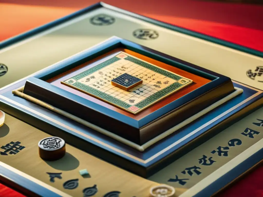 Tablero y piezas de Xiangqi en alta resolución con arte chino tradicional