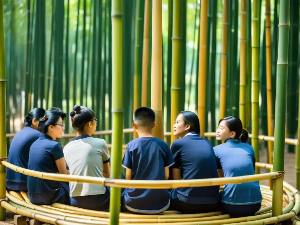 Un taller de bambú reúne a estudiantes y maestros en medio de un bosque de bambú