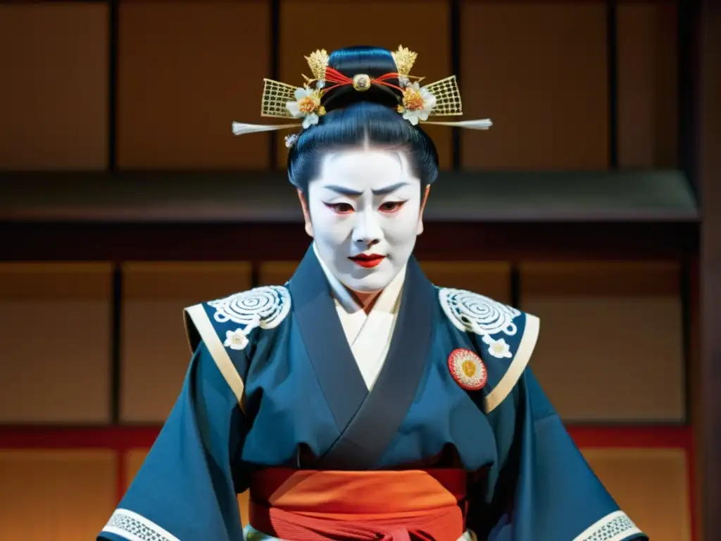 Representación teatral japonesa Noh en 8k, destacando las técnicas vocales tradicionales Asia y la emotividad de los actores