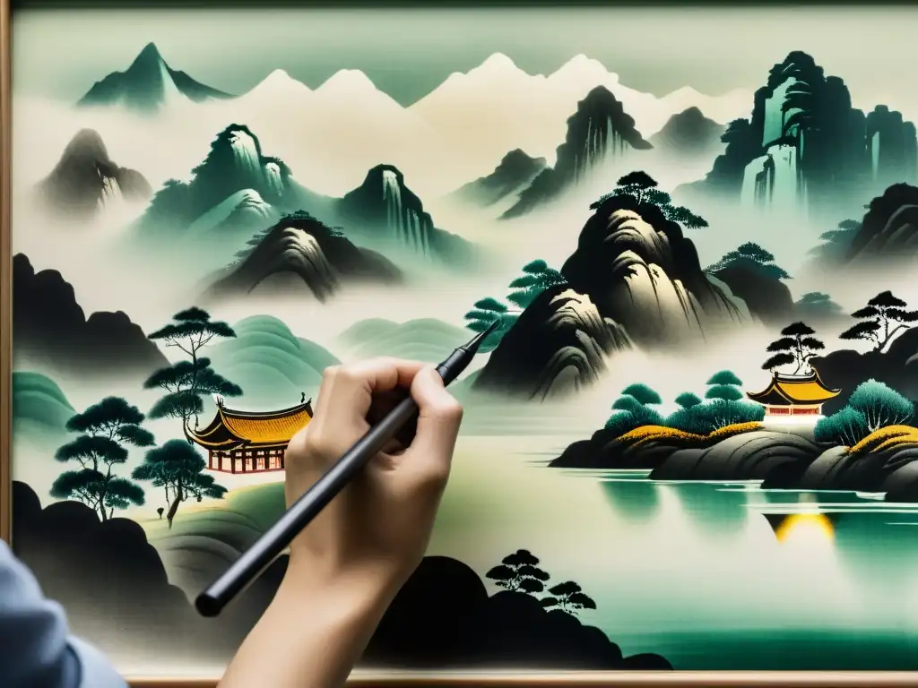 Un técnico digitaliza con cuidado una pintura china tradicional en alta resolución, capturando la esencia del arte asiático