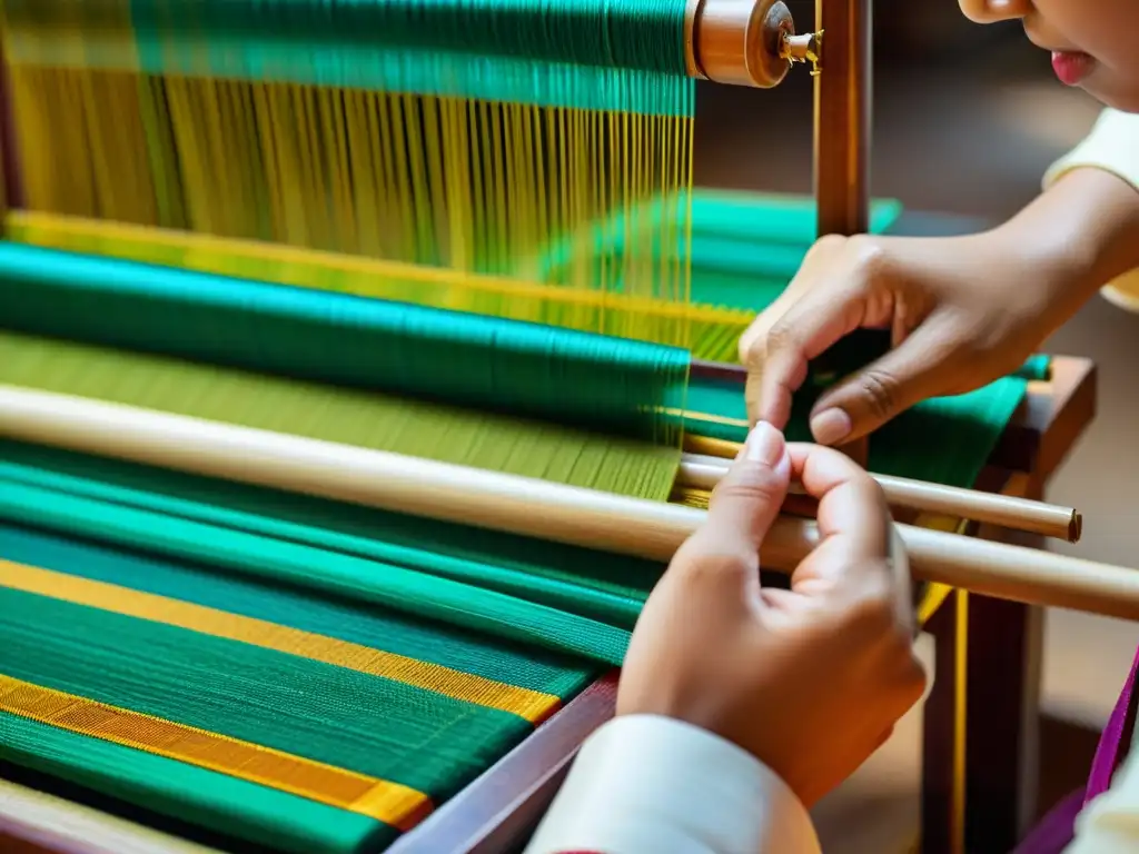 Un tejido de seda tailandés se entreteje con destreza, mostrando la historia y la artesanía de los trajes tradicionales de Tailandia