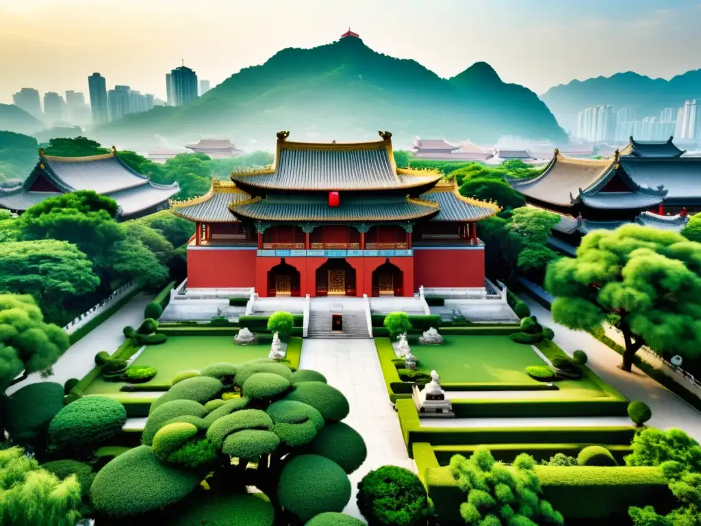 Templo confuciano en la moderna China, legado de la Dinastía Han Cultura China, entre exuberante naturaleza y modernidad