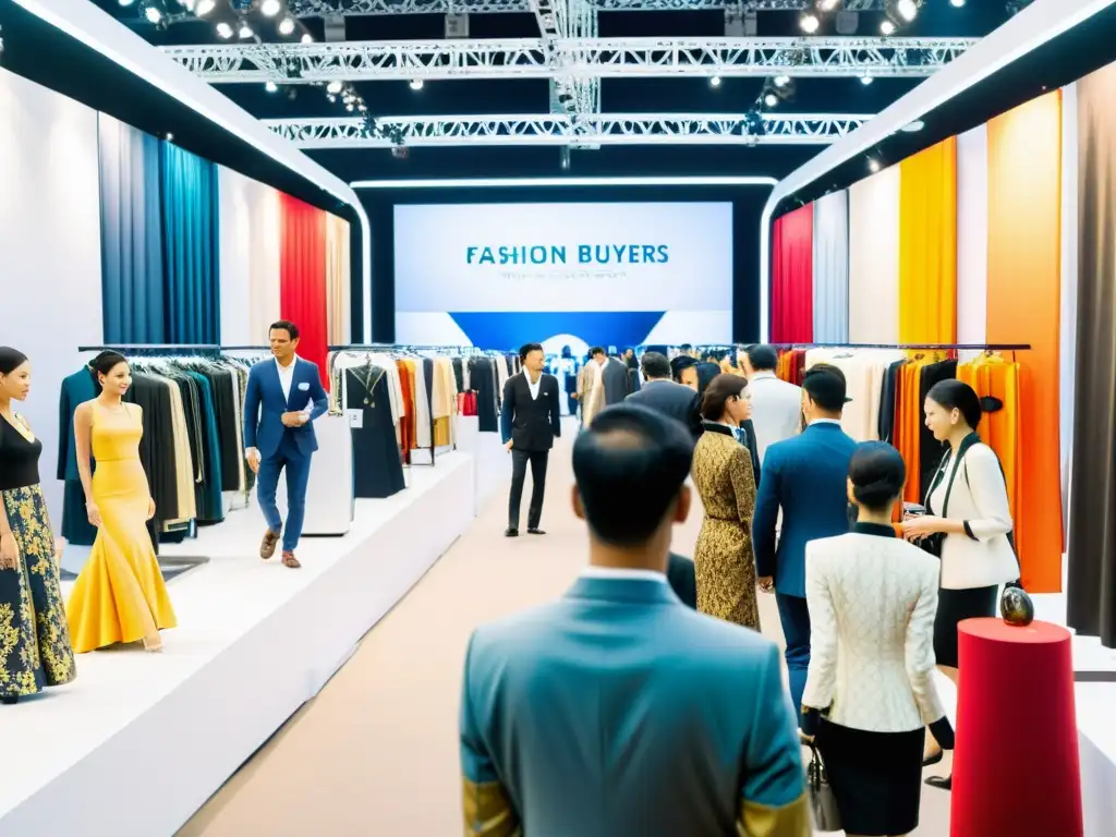 Tendencias de lujo en Asia: Feria comercial llena de moda de alta gama, colores vibrantes y diseños llamativos