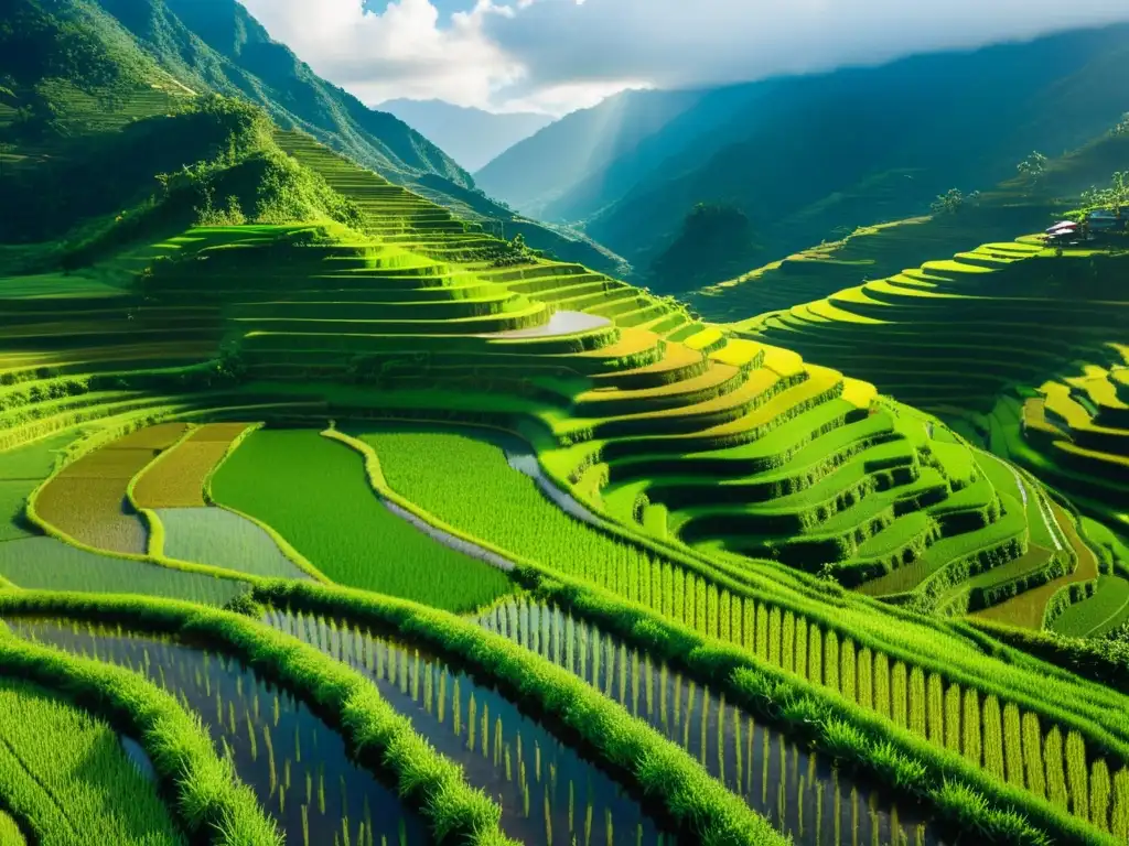 Terrazas de arroz en las montañas de Filipinas, con sistemas de irrigación ancestrales