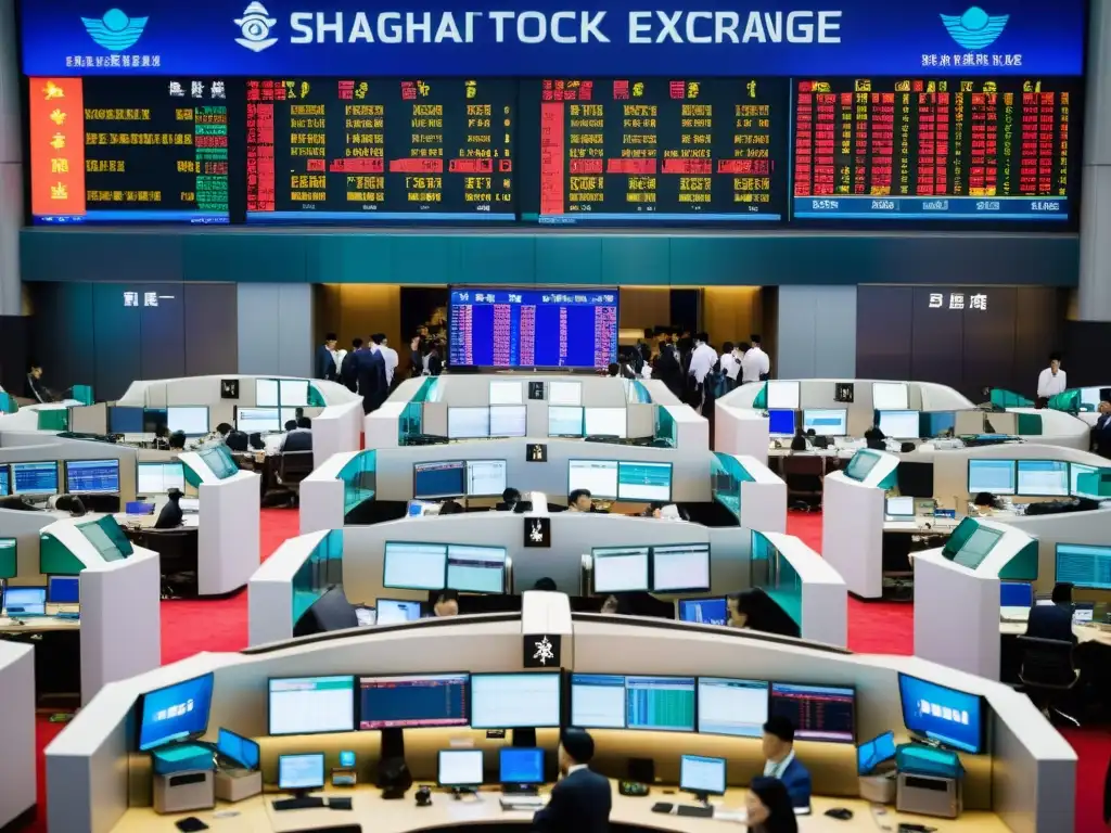 Traders en el bullicioso mercado de valores de Shanghai, mezcla de tradición y modernidad