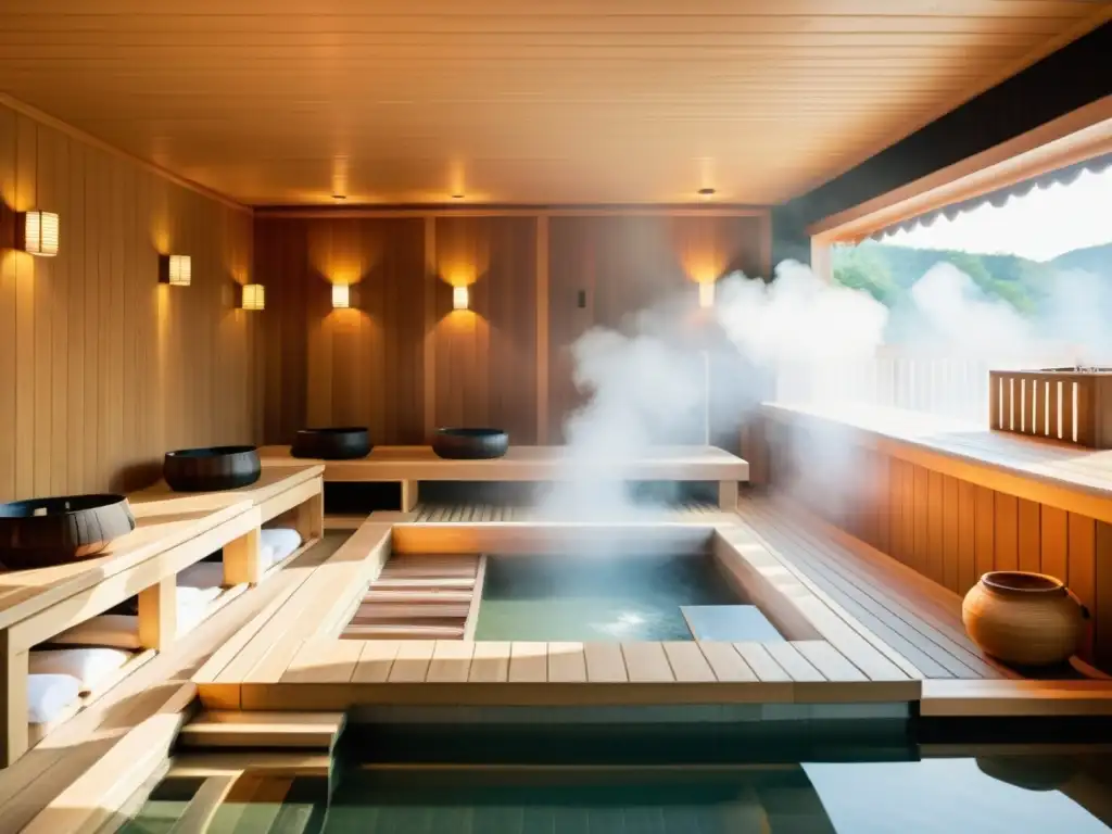 Un jjimjilbang tradicional coreano rebosante de vapor, saunas de piedra y piscinas para baños calientes y fríos