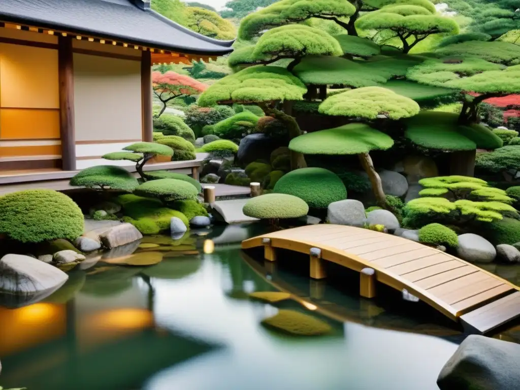 Jardín japonés tradicional con aplicación de filosofía oriental