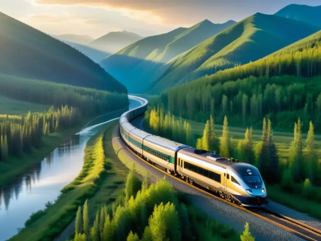 El Tren Transiberiano brilla en la majestuosa Siberia, fusionando lujo y confort transcontinental en un paisaje impresionante al atardecer