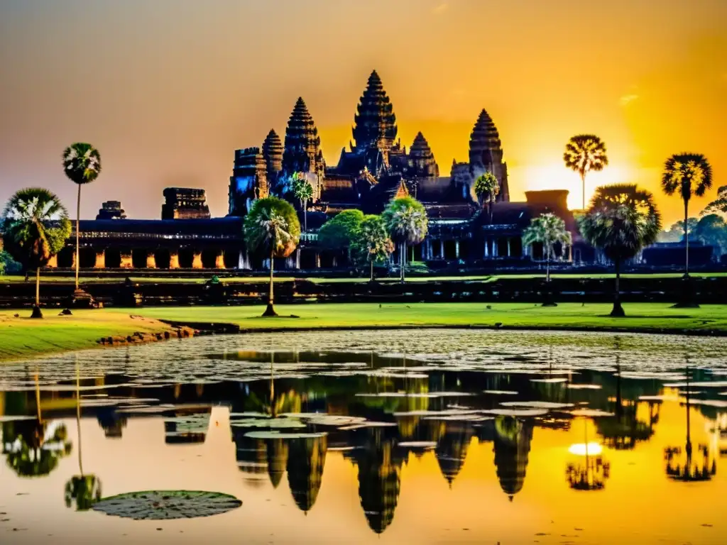 Turismo responsable en Angkor Wat: majestuosos templos antiguos se elevan al amanecer, revelando su rica historia y belleza atemporal