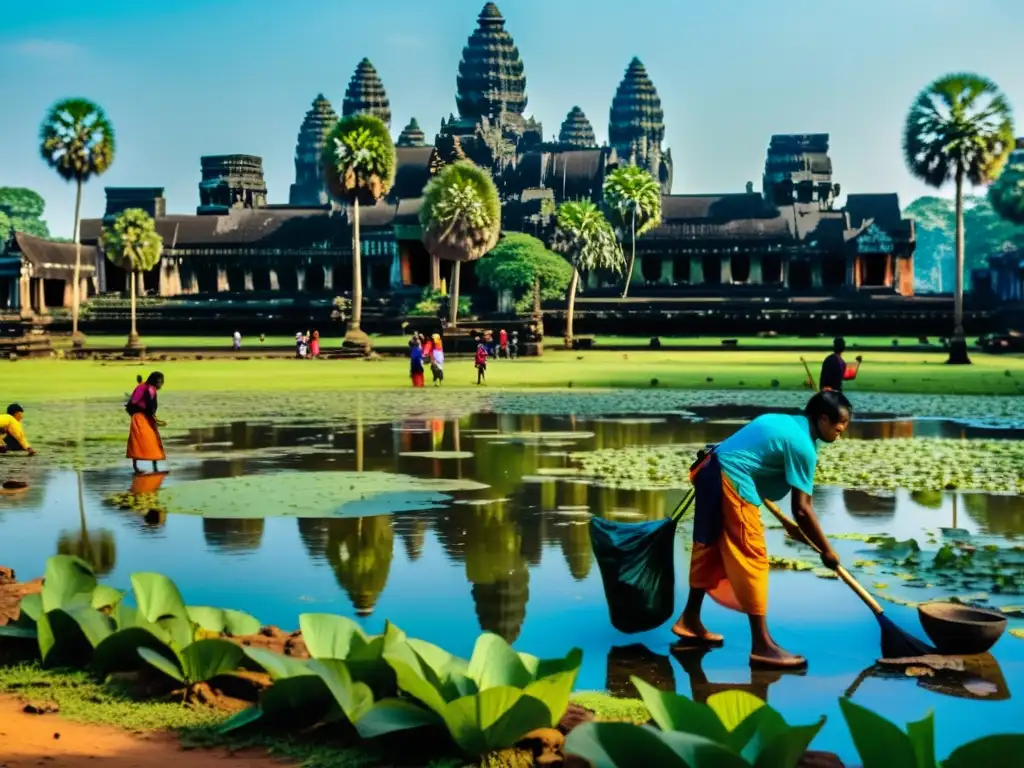 Turismo responsable en Angkor Wat: Comunidad y visitantes colaboran en limpieza, resaltando la belleza del sitio histórico