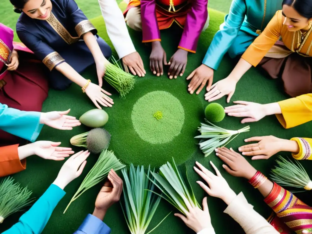 Unidos en celebración, personas de diversas culturas sostienen las manos, vistiendo trajes tradicionales