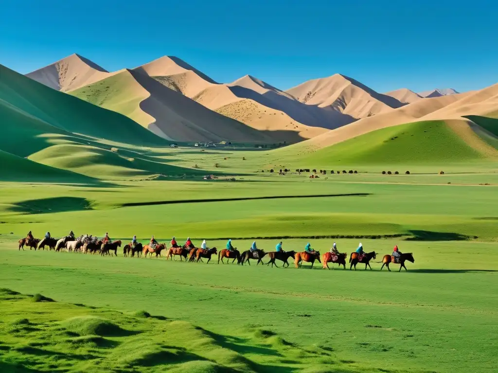 Fotografía de las vastas praderas de Asia Central, donde las culturas nómadas prosperan entre yurtas y animales