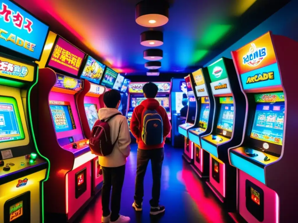 Vibrante arcade de videojuegos en Tokio, Japón