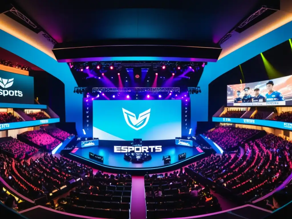 Vibrante arena de esports en Asia, con patrocinios y fans entusiastas animando a equipos