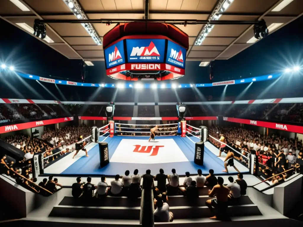 Vibrante arena de MMA en Asia, fusionando tradición y vanguardia en un emocionante evento en vivo