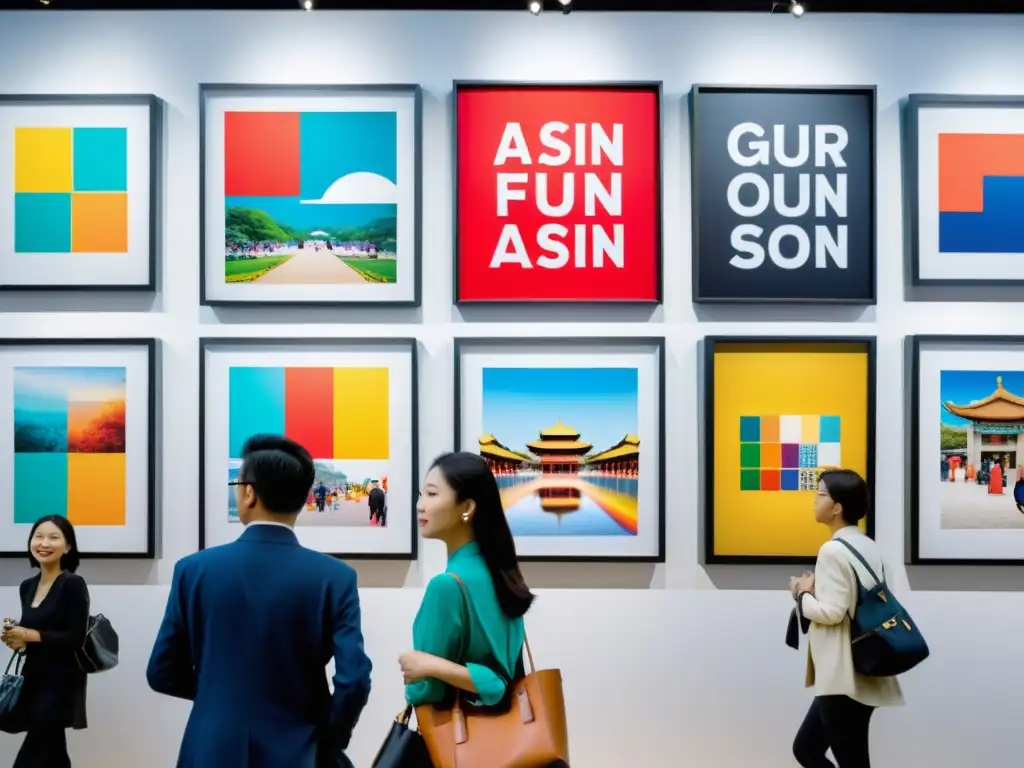 Vibrante exhibición de arte contemporáneo en Asia filosofía en una ciudad asiática, fusionando estilos tradicionales y vanguardistas