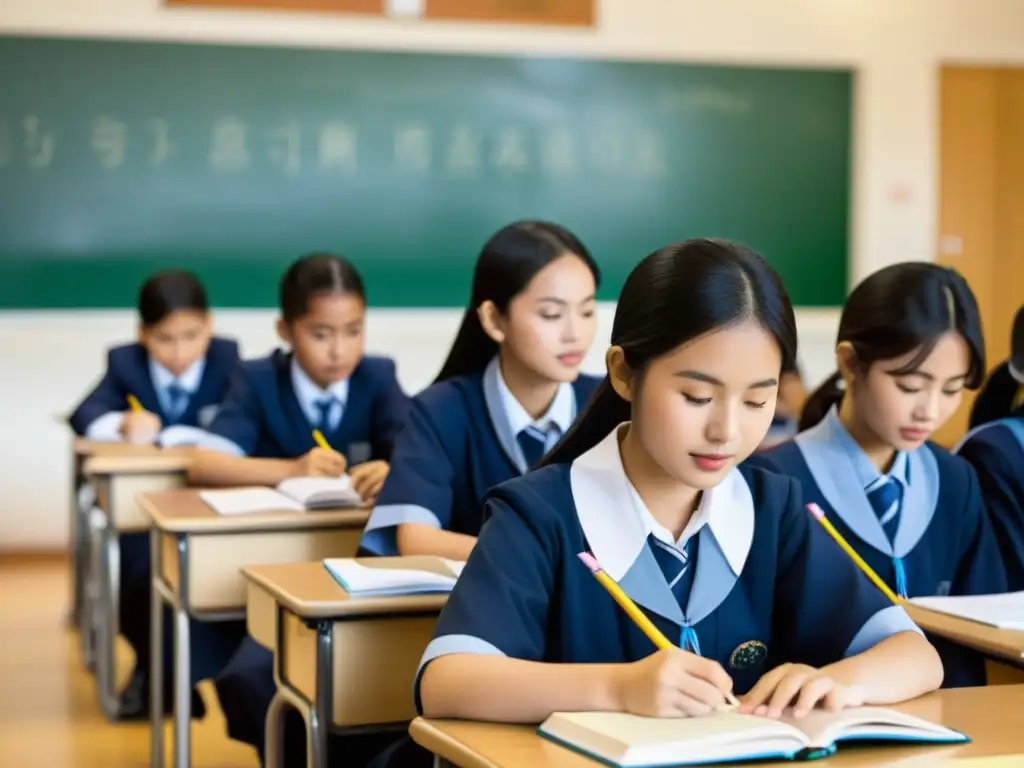 Vibrante aula asiática, reflejo de disciplina, innovación y excelencia académica