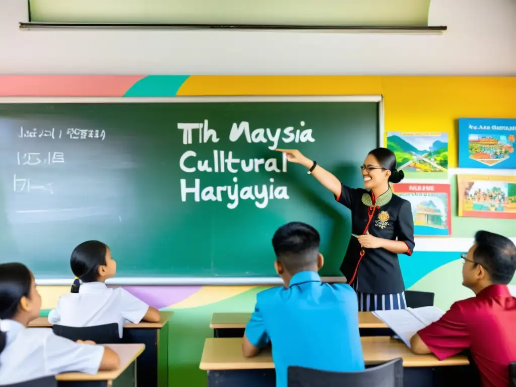 Vibrante aula de Malasia refleja cultura educación nacional con diversidad estudiantil y paisaje natural