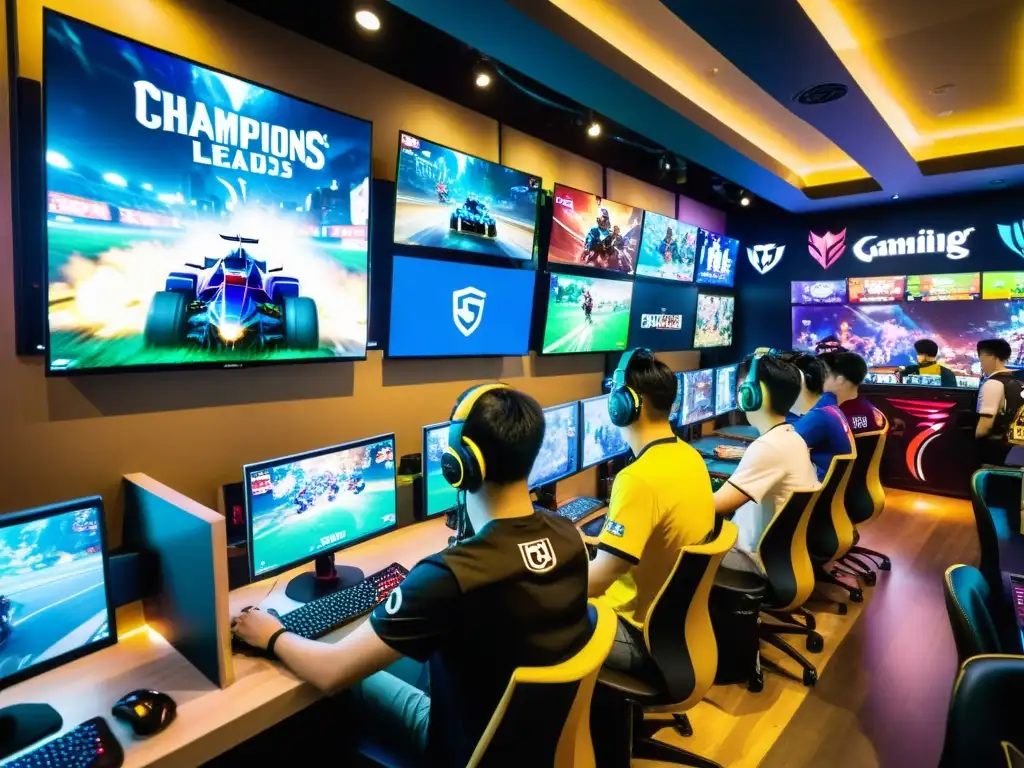 Vibrante café de juegos en Seúl, Corea del Sur, donde jugadores apasionados de League of Legends se sumergen en partidas intensas y disfrutan del impacto cultural de League of Legends en Asia