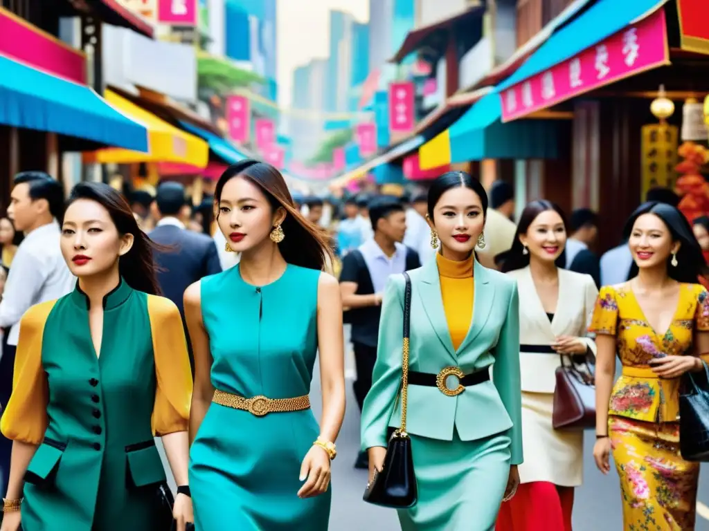 Moda asiática: fusión creativa de estilos tradicionales y contemporáneos Vibrante calle asiática llena de moda innovadora y diversa