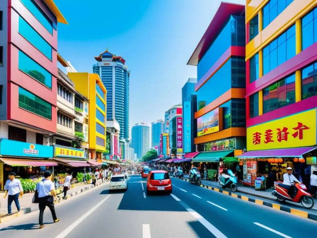 Vibrante calle en ciudad asiática, reflejo del auge inmobiliario