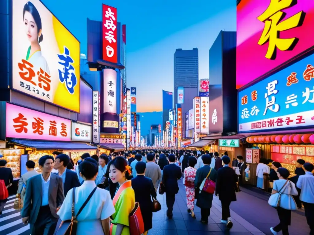 Vibrante calle de Tokio con impacto social del anime en la mezcla de tradición y modernidad, gente diversa y energía única