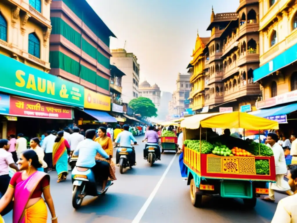 Vibrante calle de Mumbai, India, llena de colores y bullicio