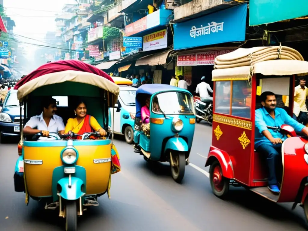 Vibrante calle de Mumbai, India, llena de coloridos escaparates y textiles tradicionales