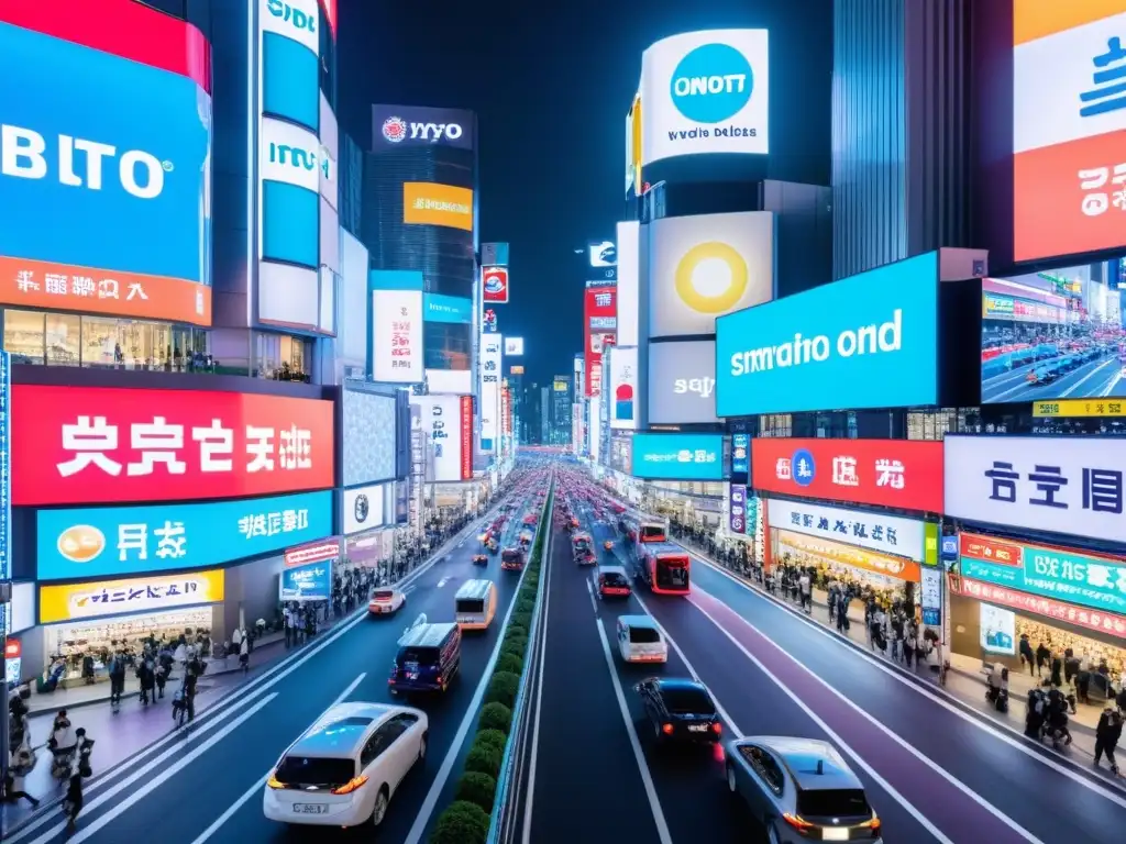 Vibrante calle de Tokio llena de gente y luces de carteles electrónicos