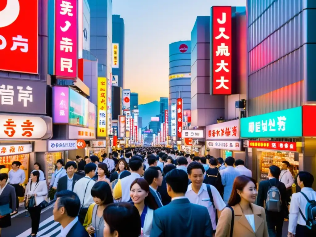 Vibrante calle de Tokio, Japón, llena de neones, gente y edificios tradicionales y modernos, reflejando la inversión en salud y bienestar asiático