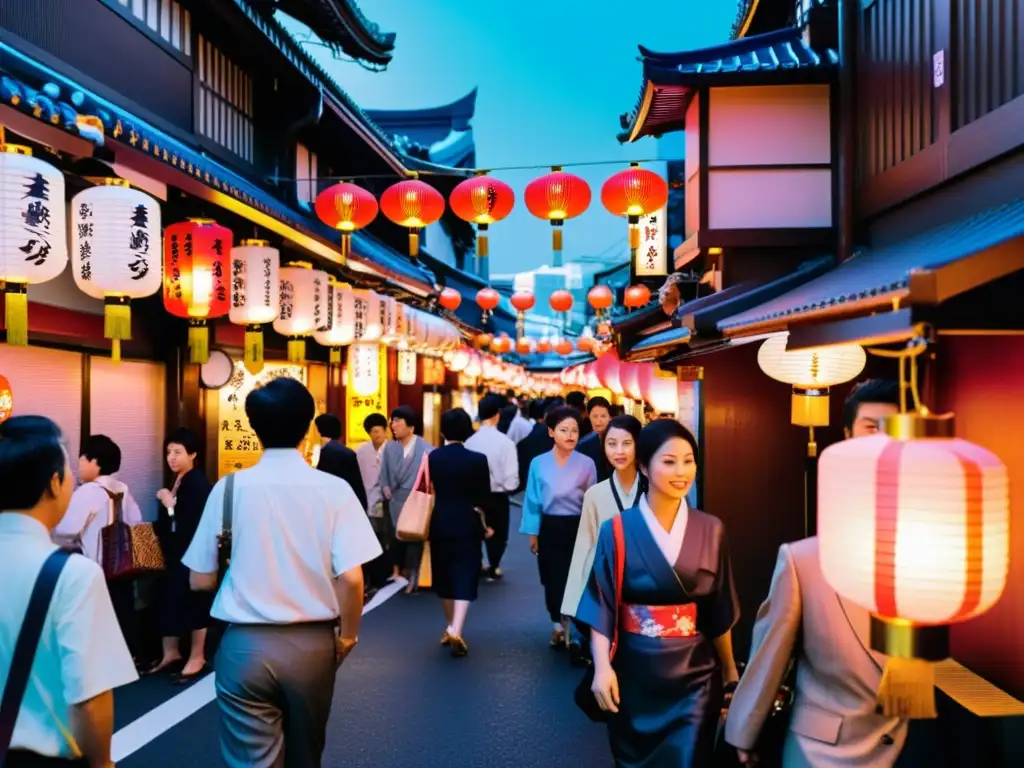 Vibrante calle de Tokyo con luces de neón y kimono, reflejando la identidad cultural del cine asiático