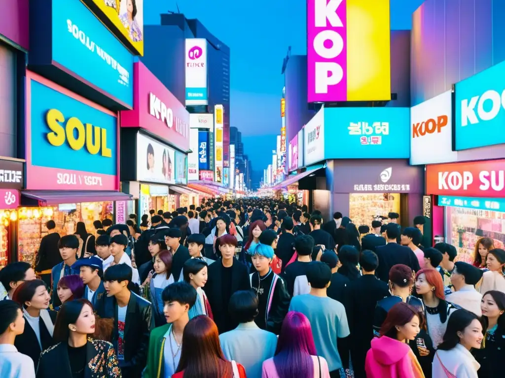 Vibrante calle de Seúl con moda KPop y el impacto global del fenómeno KPop