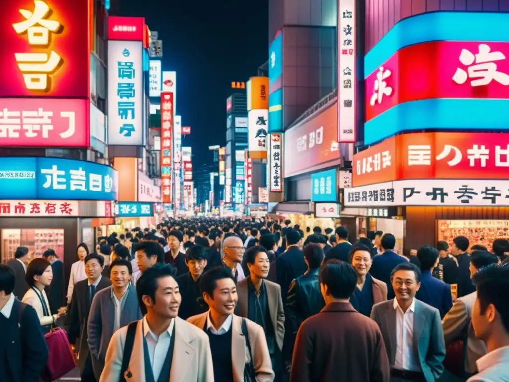 Vibrante calle nocturna de Tokio con luces de neón, reflejo del cine asiático contemporáneo y su influencia en remakes