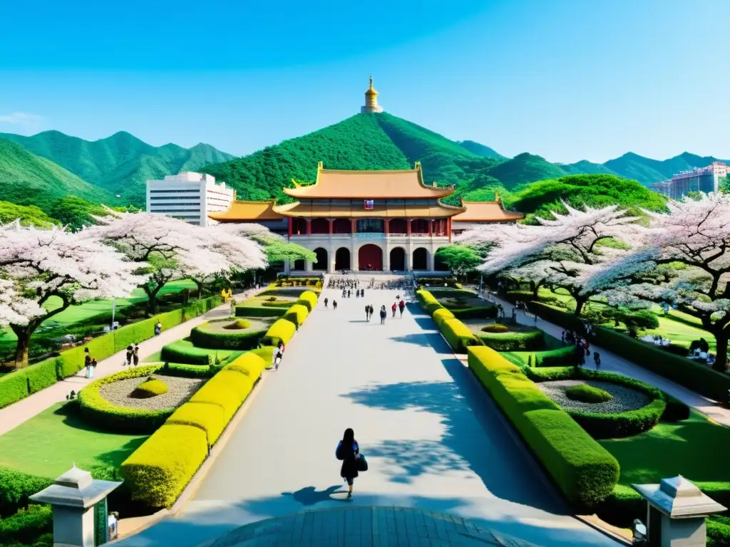 Vibrante campus de la Universidad Nacional de Taiwán, cultura asiática, innovación y tradición entre modernos edificios y exuberante naturaleza