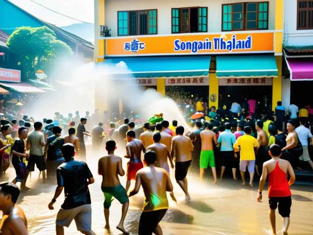 Caos festivo en la calle de Tailandia: Songkran Vibrante celebración del festival Songkran en Tailandia, con agua, tradiciones y alegría