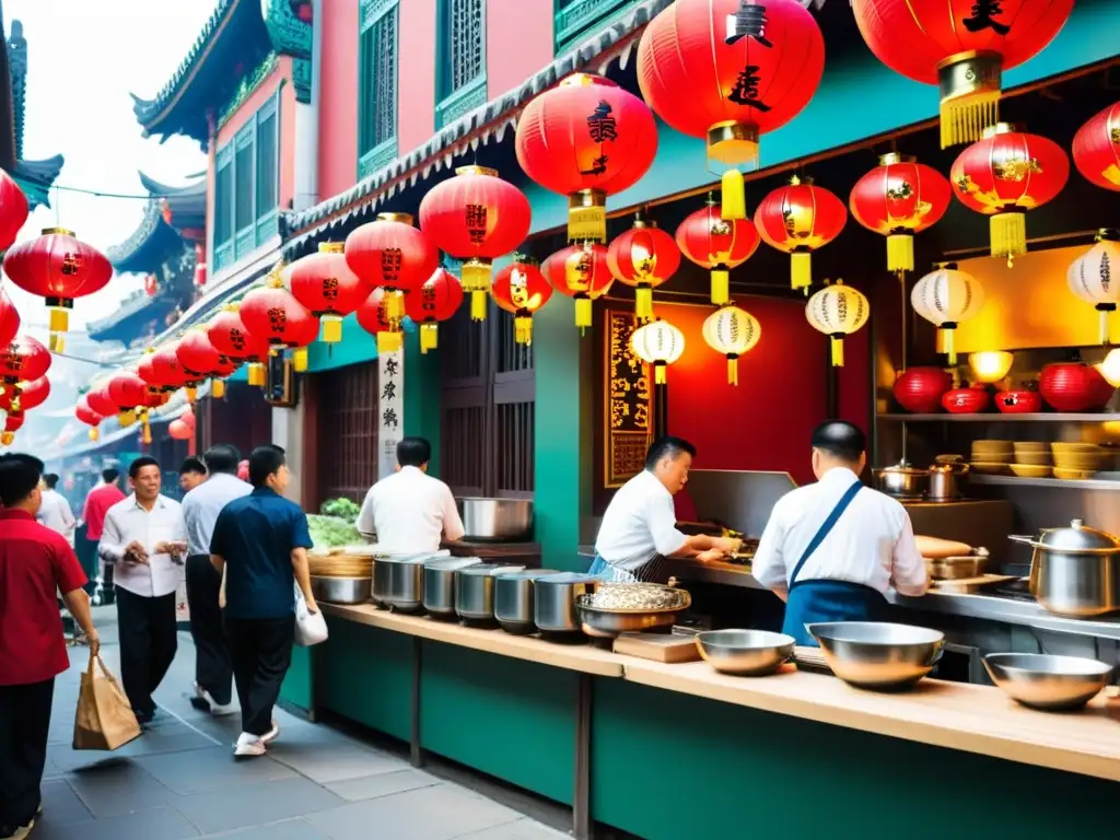 Vibrante Chinatown con restaurantes asiáticos con Estrellas Michelin, calles estrechas y faroles rojos tradicionales