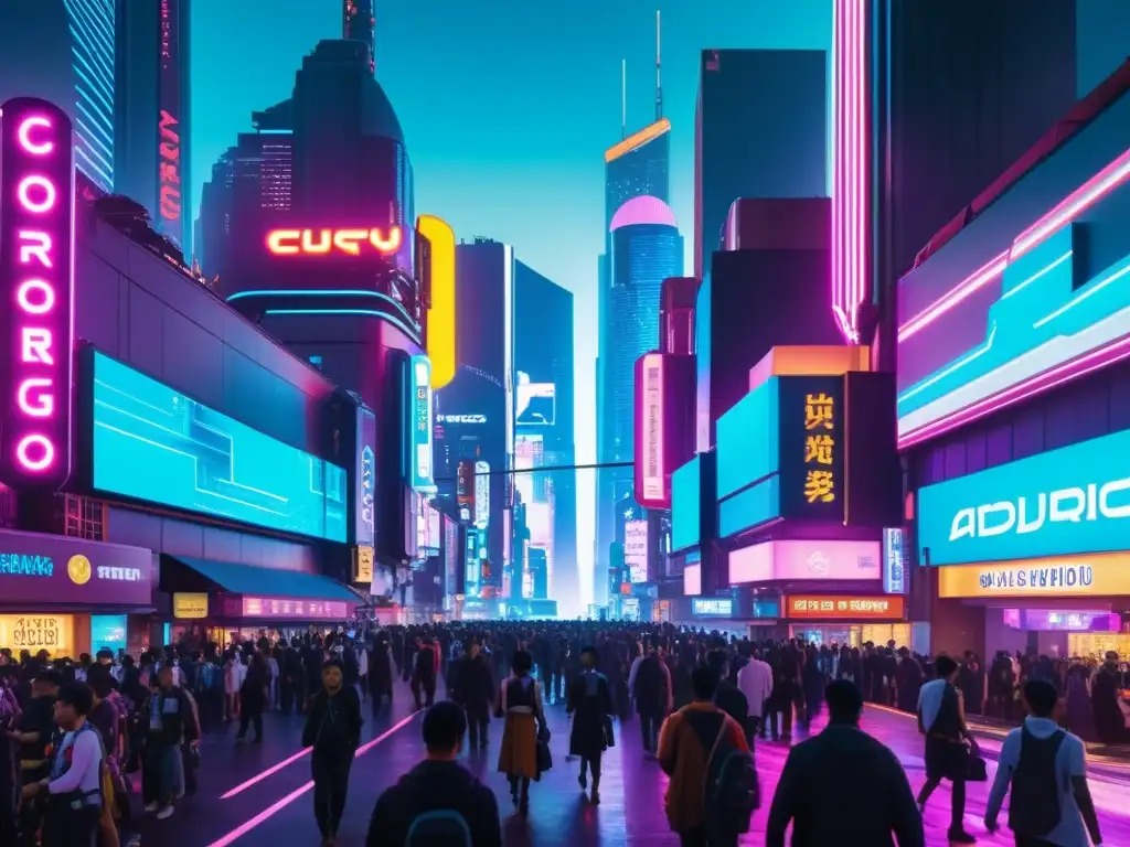 Vibrante ciudad cyberpunk con evolución géneros anime cultura asiática