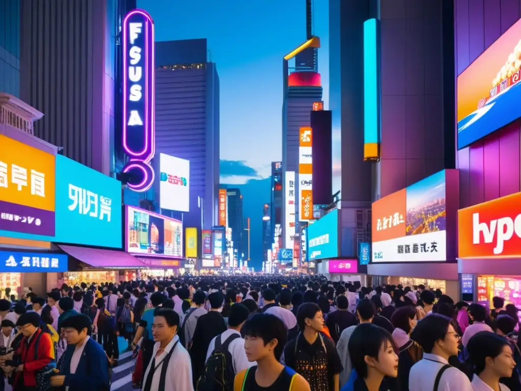 Vibrante ciudad nocturna con rascacielos iluminados por luces de neón y carteles animados