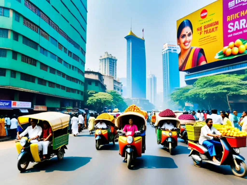 Contrastes urbanos: la bulliciosa Mumbai fusiona tradición y modernidad El vibrante contraste entre tradición y modernidad en una bulliciosa calle de Mumbai, India