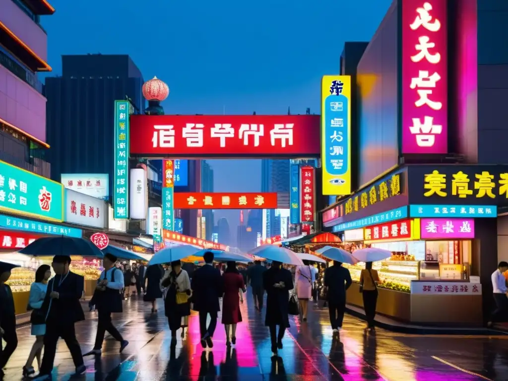 Vibrante desarrollo urbano y estética tradicional asiática en bulliciosa calle de la ciudad