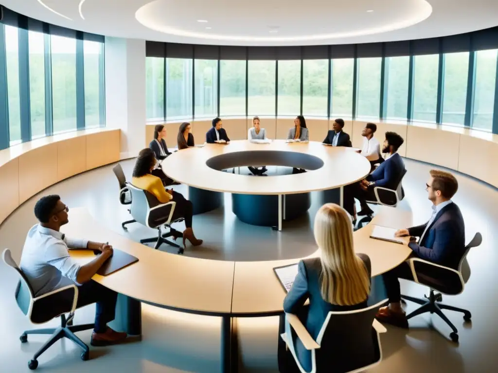 Vibrante discusión en aula de MBA moderna, con alumnos de diversas culturas, simbolizando el puente de la seda moderno MBA entre Occidente y Oriente